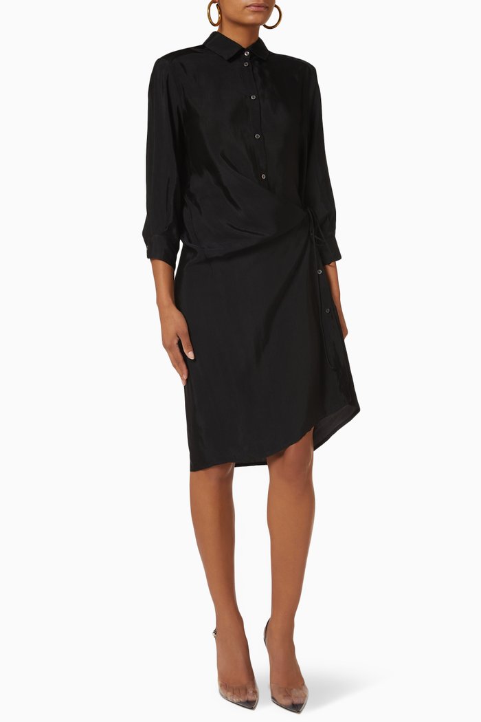 

Limonio Shirt Dress in Viscose & Cupro Twill, Black