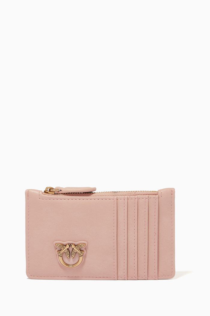 Airone Credit Card Holder in Leather, Pink