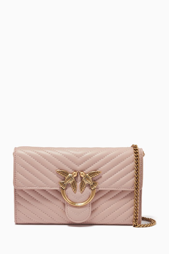 

Love V Quilt 2 Wallet in Leather, Pink