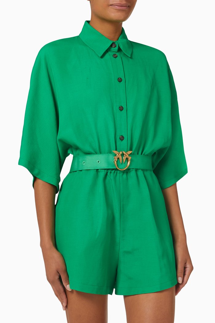 Tarvisio 1 Belted Playsuit in Viscose & Linen Crêpe, Green
