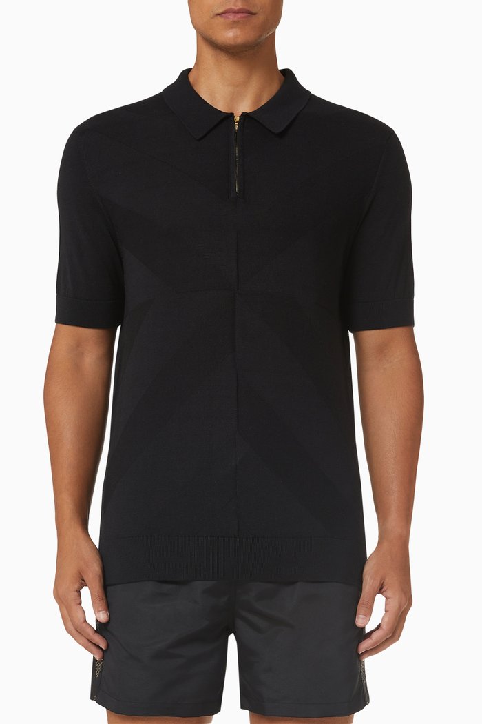

Carlos Polo Shirt in Jacquard Knit, Black