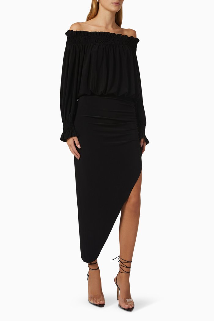 Peasant Side Drape Dress, Black