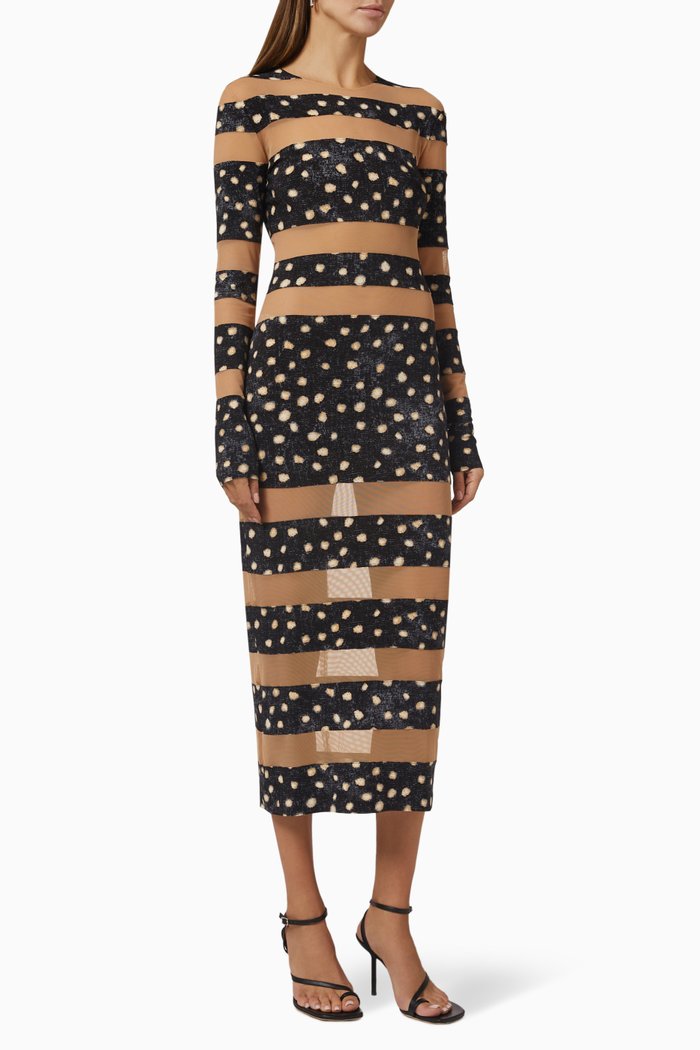 

Spliced Midi Dress in Mesh, Black
