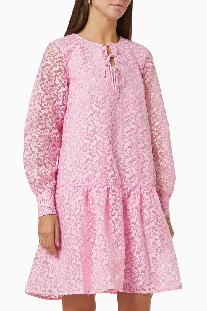 

YASCarol Short Dress in Embroidered Lace, Pink