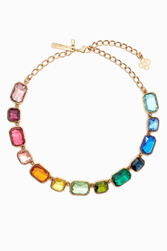 

Victorian Glass Necklace in 14kt Gold-plated Brass, Multicolour