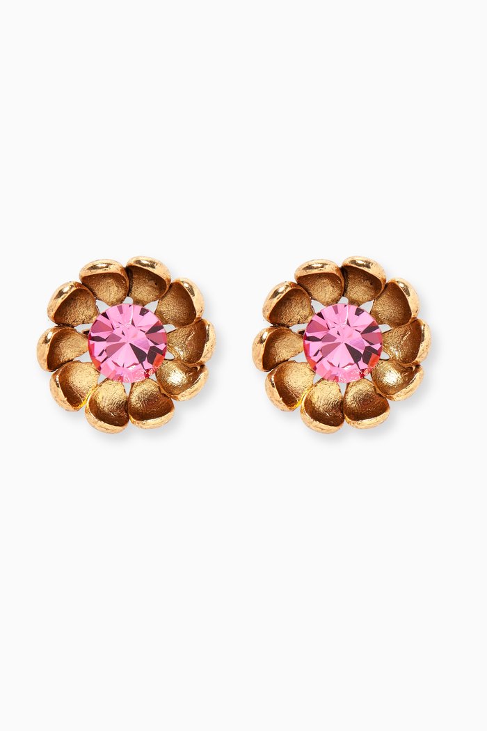 Flower Crystal Stud Earrings, Pink