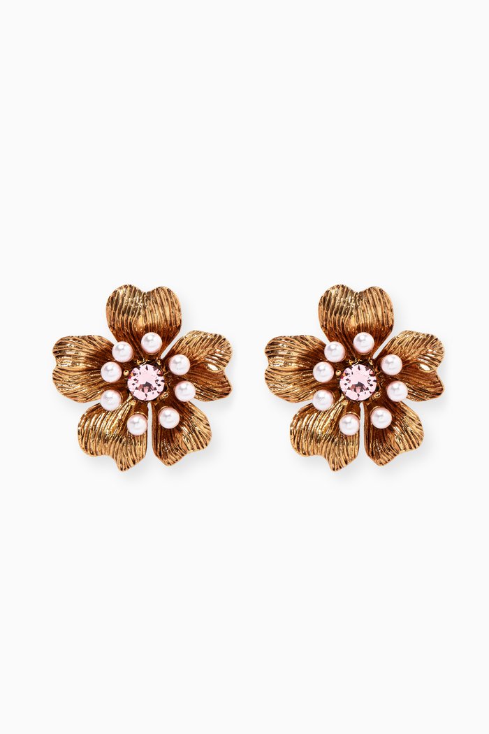 

Flower Crystal Pearl Stud Earrings, Pink