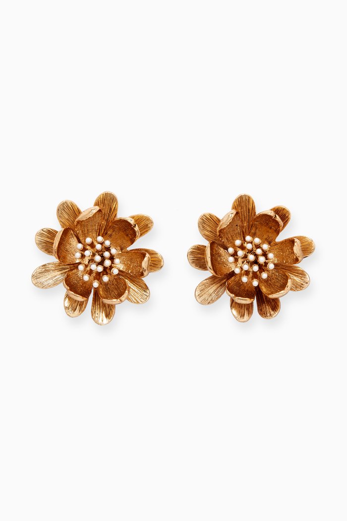 

Lotus Flower Pearl Earrings, Gold
