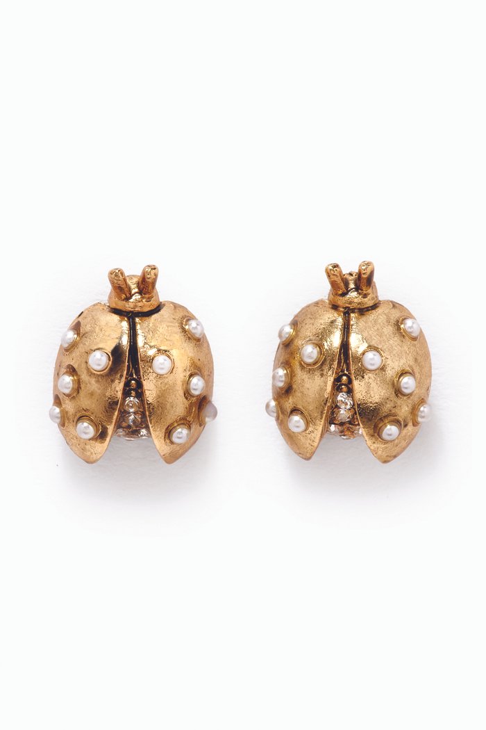 

Ladybug Pearl Earrings, Gold