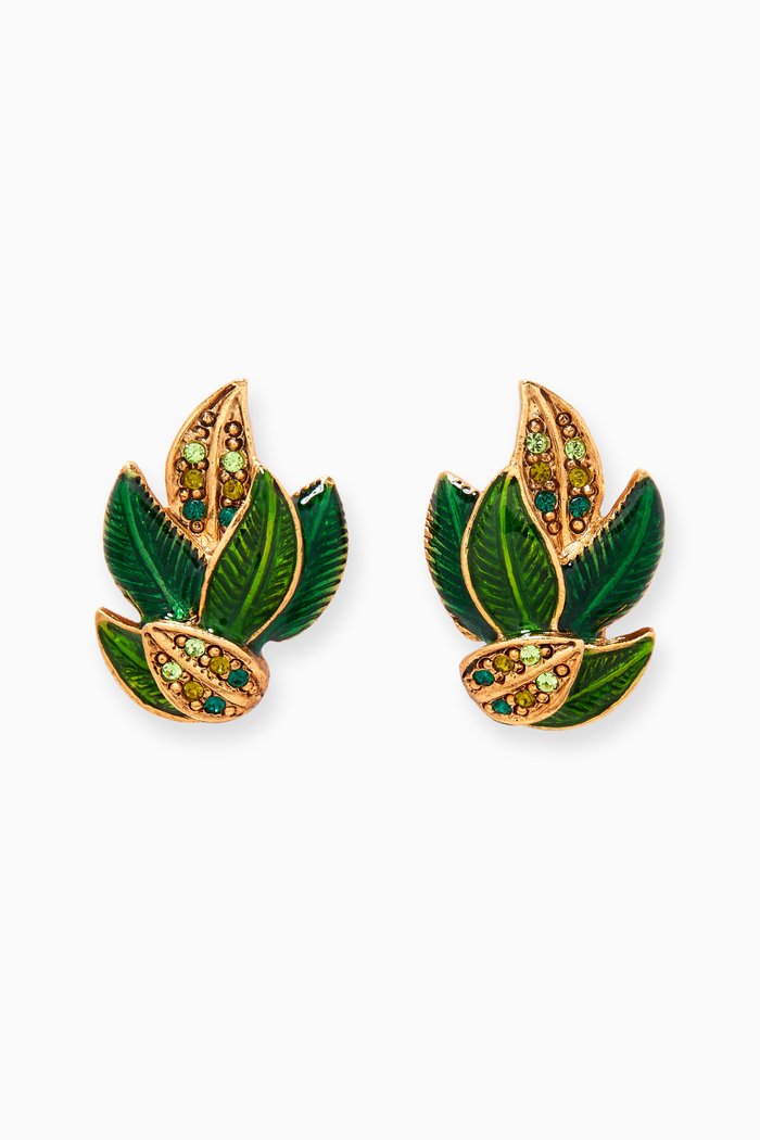 

Leaf Crystal Stud Clip Earrings, Green