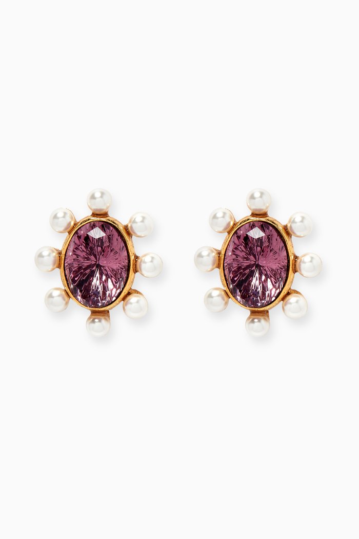 

Mystic Oval Crystal & Pearl Stud Earrings, Purple