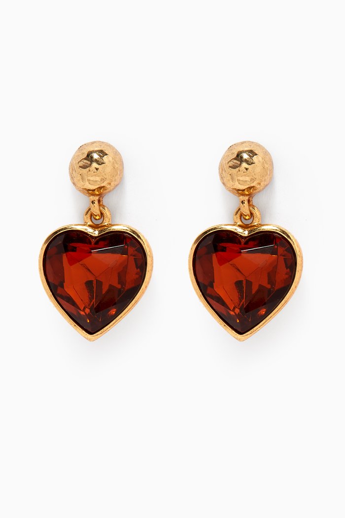 

80s Heart Crystal Earrings, Brown