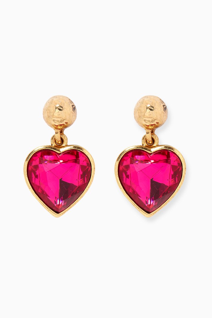 

80s Heart Crystal Earrings, Pink