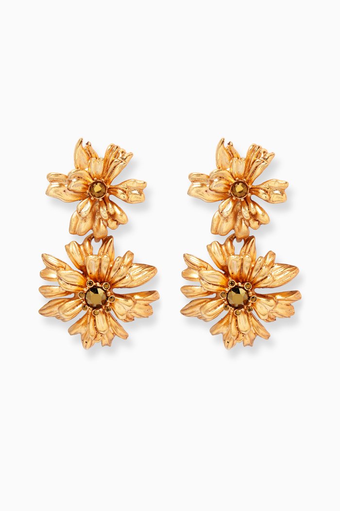 

Flower Crystal Clip Earrings, Gold