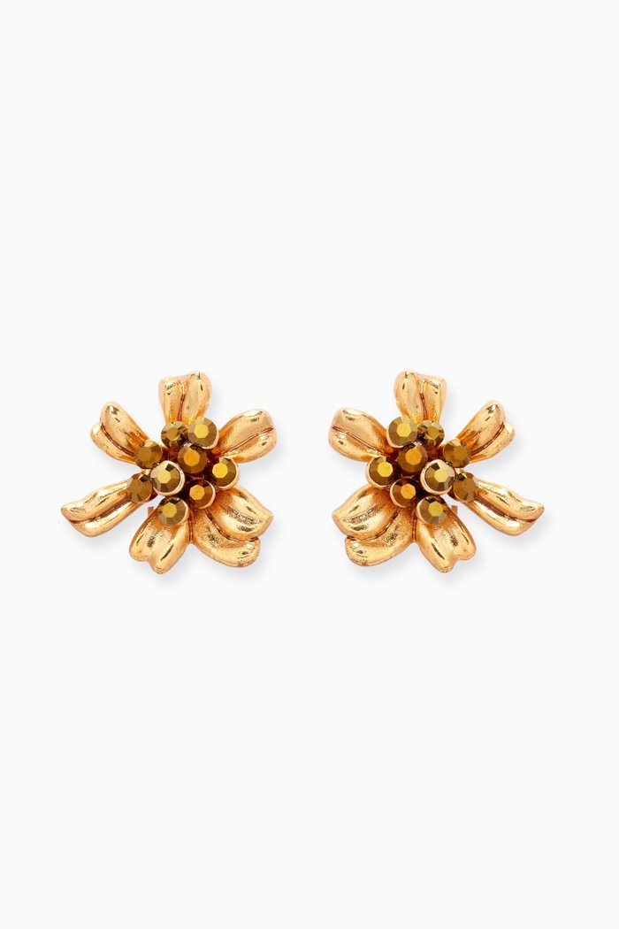 

Flower Crystal Clip Earrings, Gold