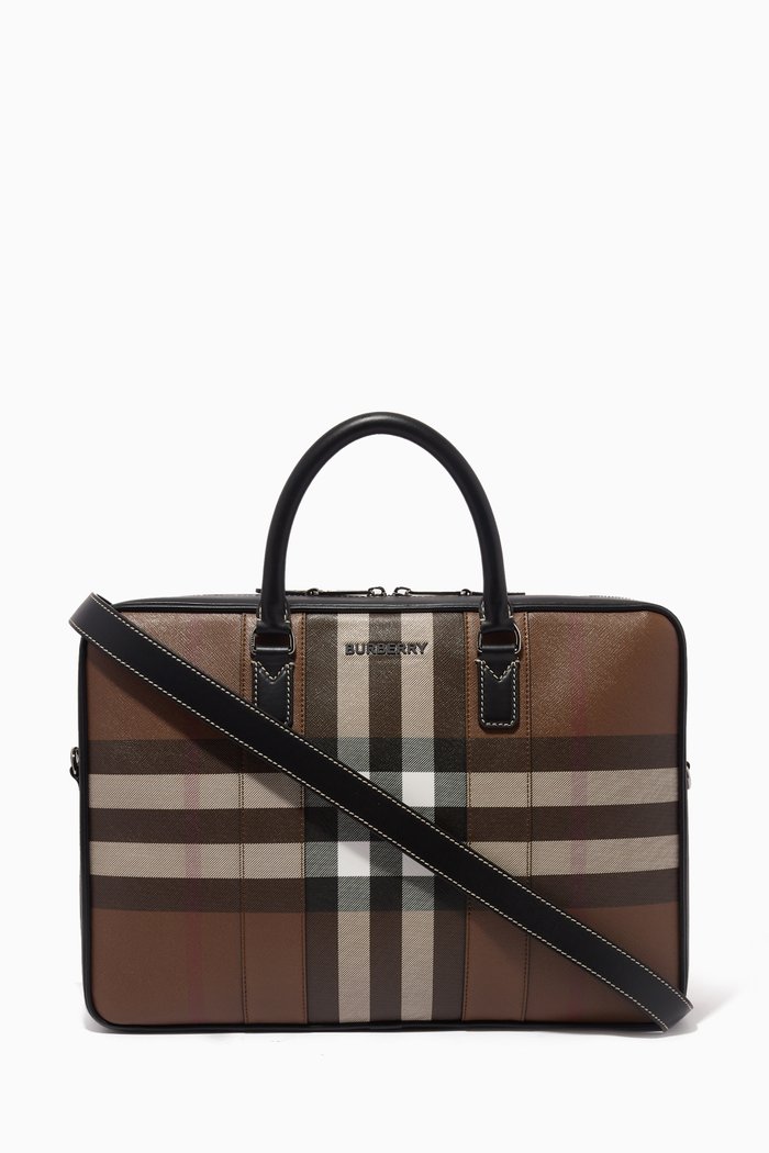 

Ainsworth Check Briefcase in Eco-canvas & Leather, Brown