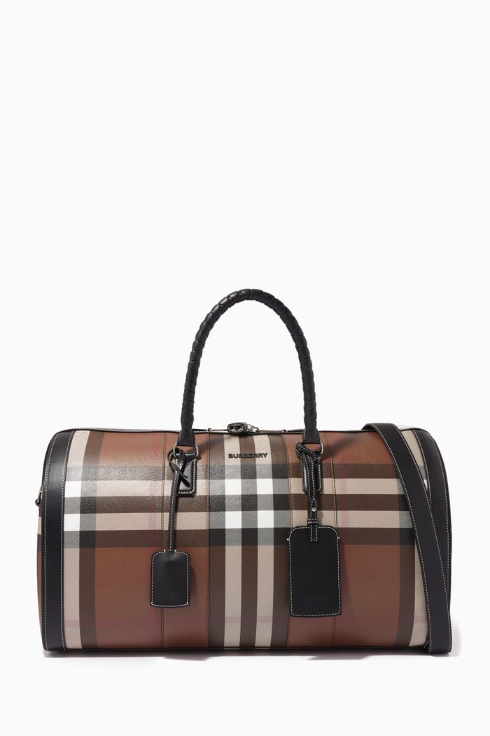 

Boston Giant Duffle Bag in Check E-Canvas, Brown