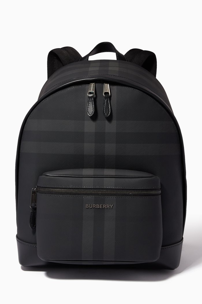 

Jett Check Backpack in Eco-canvas & Leather, Grey