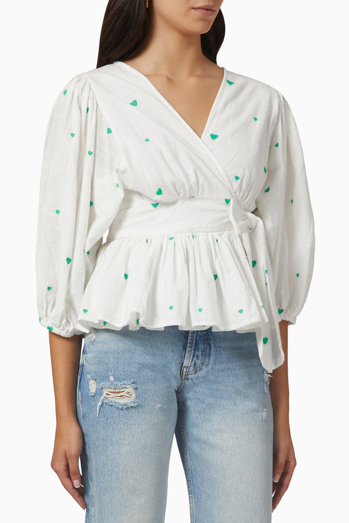 Yasheart Wrap Top in Cotton, White