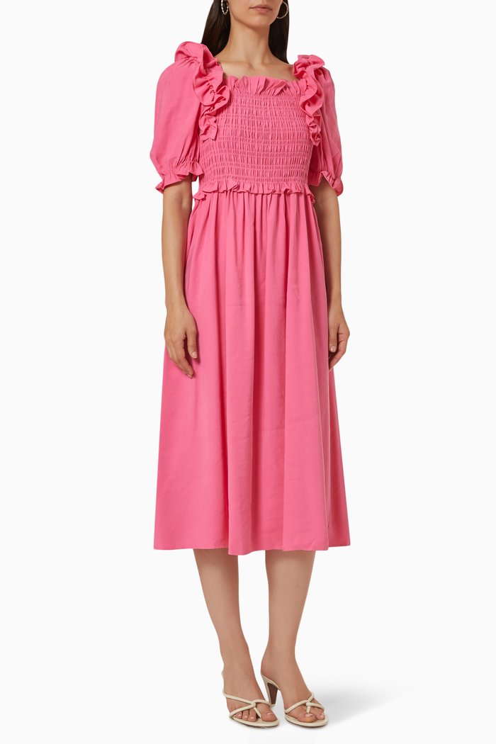 

Yasalingo Smocked Midi Dress in Viscose Blend, Pink