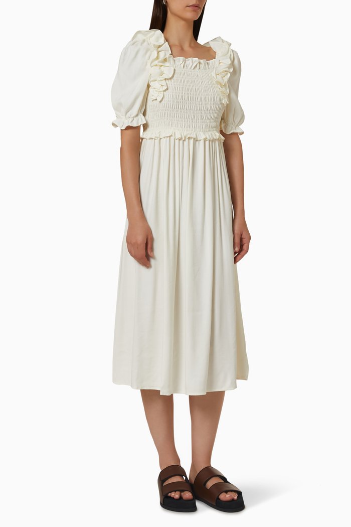 

Yasalingo Smocked Midi Dress in Viscose Blend, White