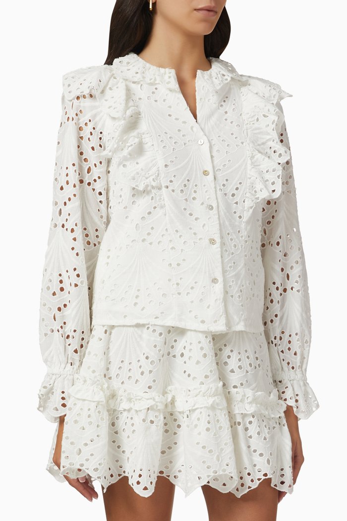 Yasnina Shirt in Broderie Anglaise Organic Cotton, White