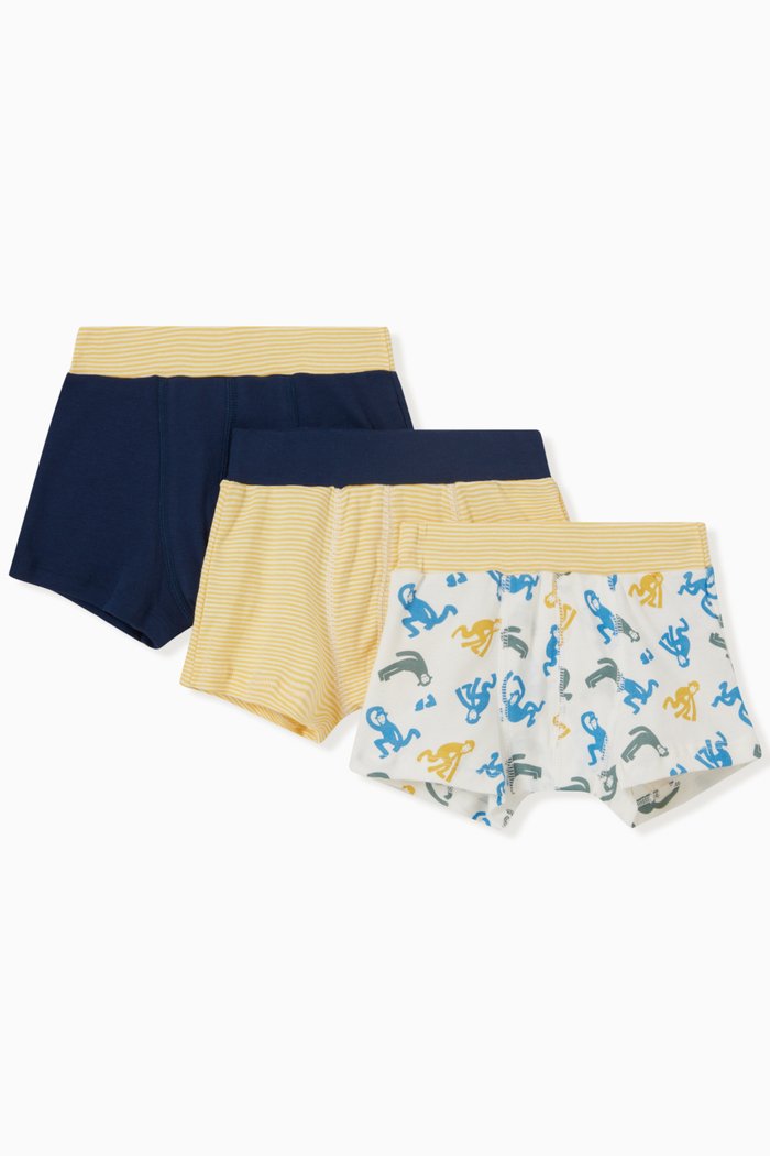 

Monkey Print Boxer Shorts in Cotton, Set of Three, Multicolour