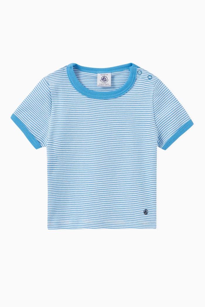 

Pinstriped T-Shirt in Organic Cotton, Blue