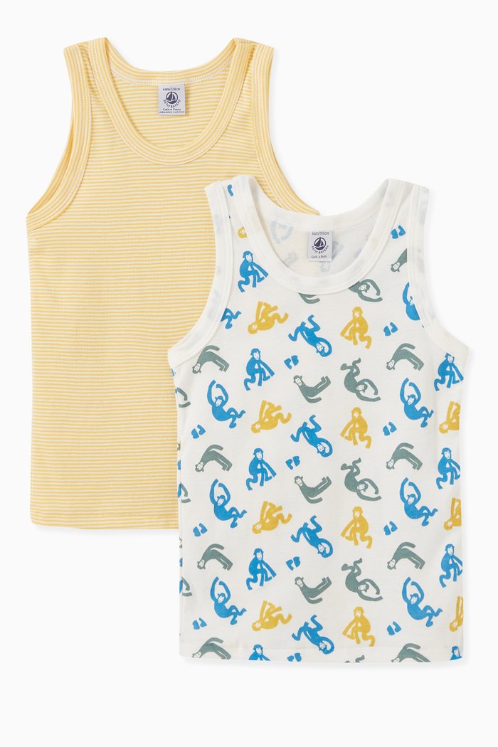 Glow-In-The-Dark Monkey Vests in Cotton, Set of Two, Multicolour