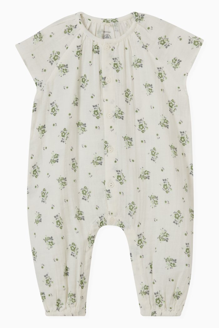 

Floral-Print Playsuit in Organic Cotton, White
