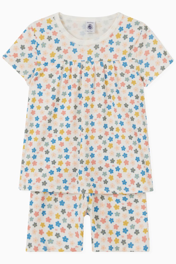 

Glow-in-The-Dark Floral Short Pyjamas in Cotton, Set of Two, Multicolour