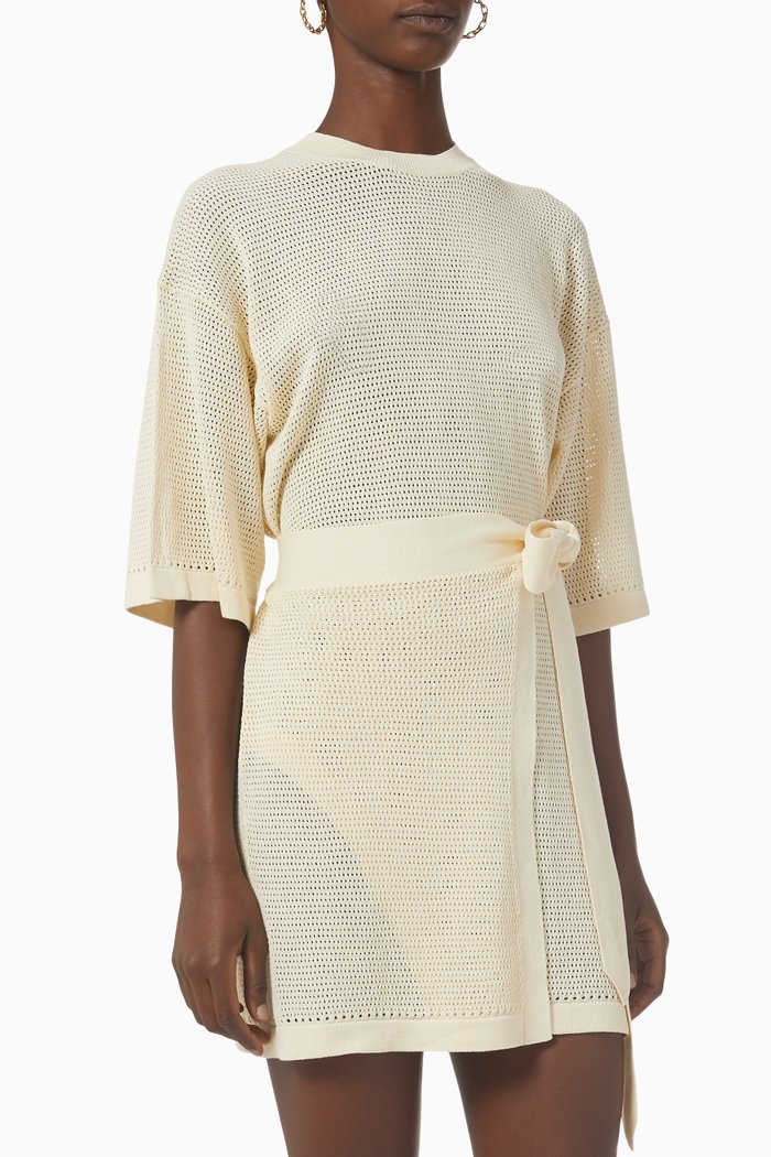 

Samira Mini Dress in Cotton-blend Crochet, Neutral