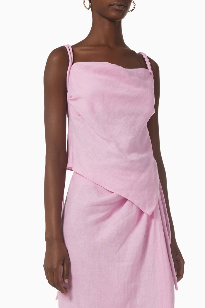 

Stina Top in Linen, Pink
