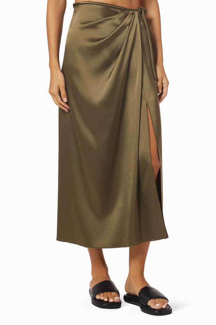 

Lea Draped Midi Skirt, Brown