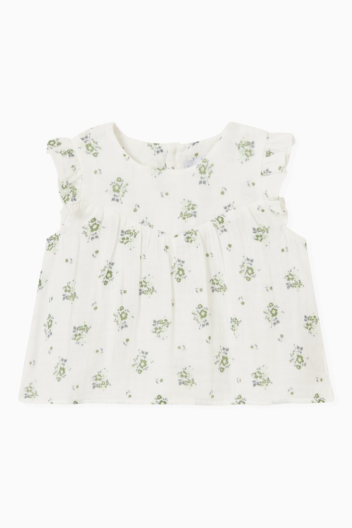 

Floral Top in Organic Cotton, White