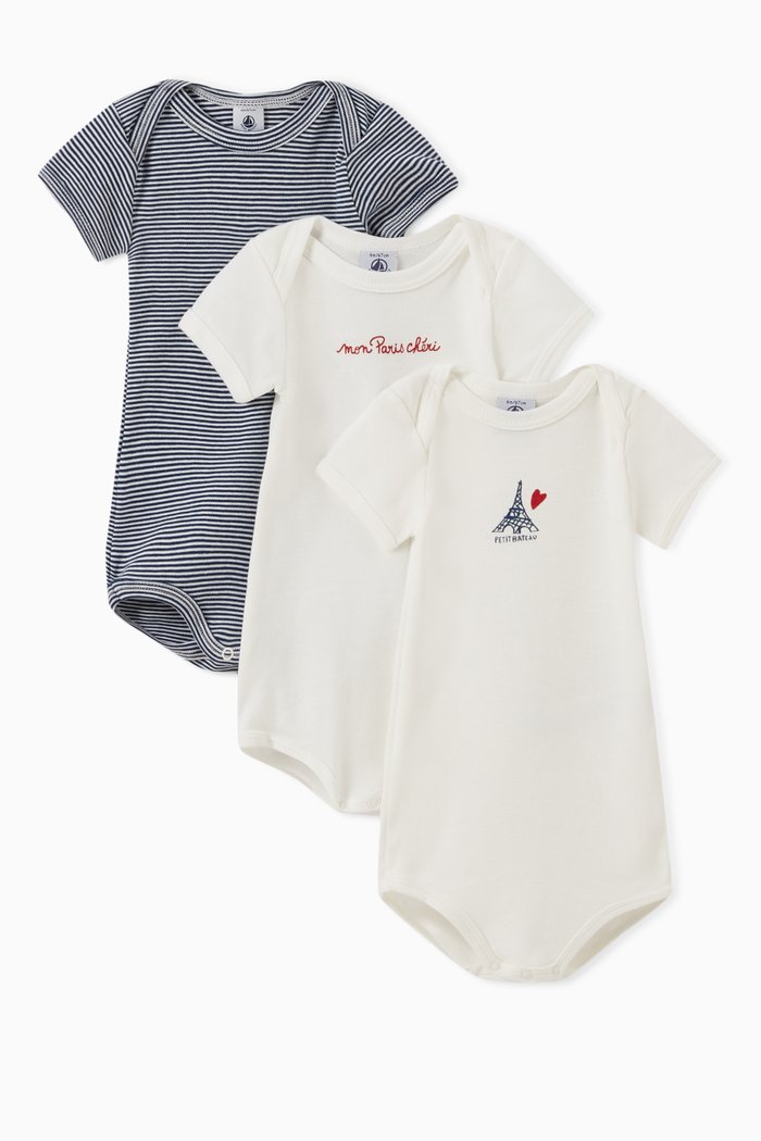 

3-Pack Paris-Themed Bodysuits, Multicolour