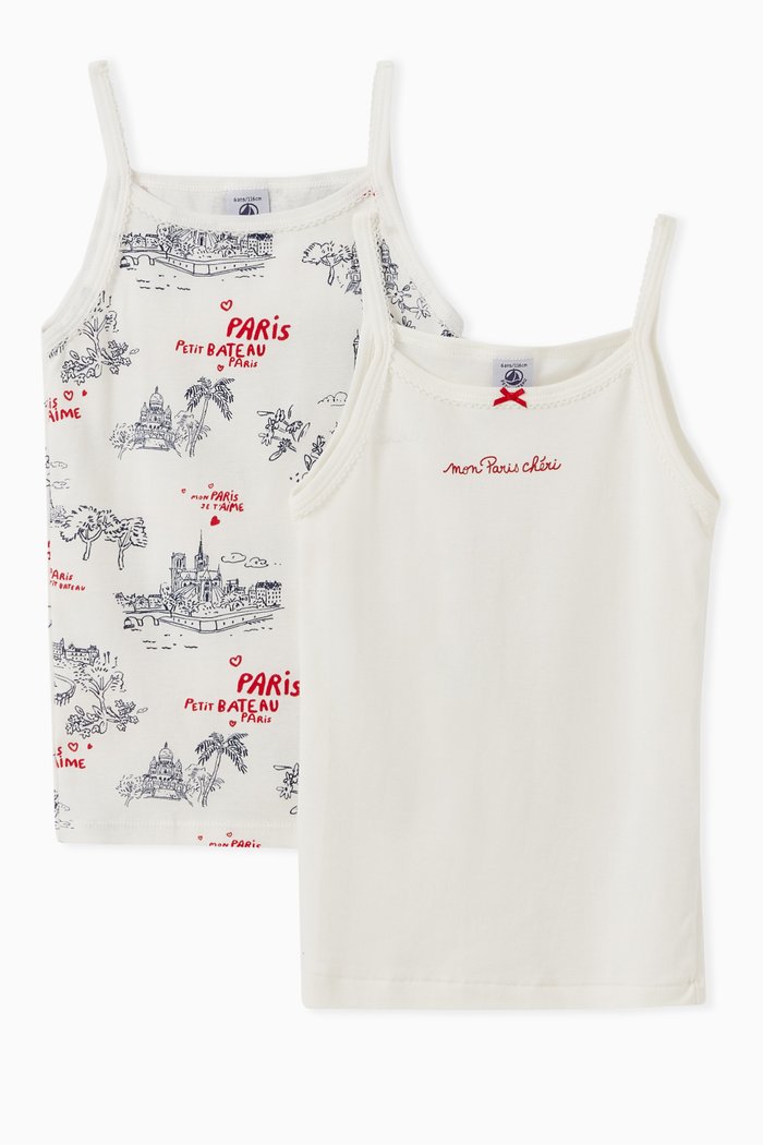 2-Pack Paris-Themed Vests in Cotton, White