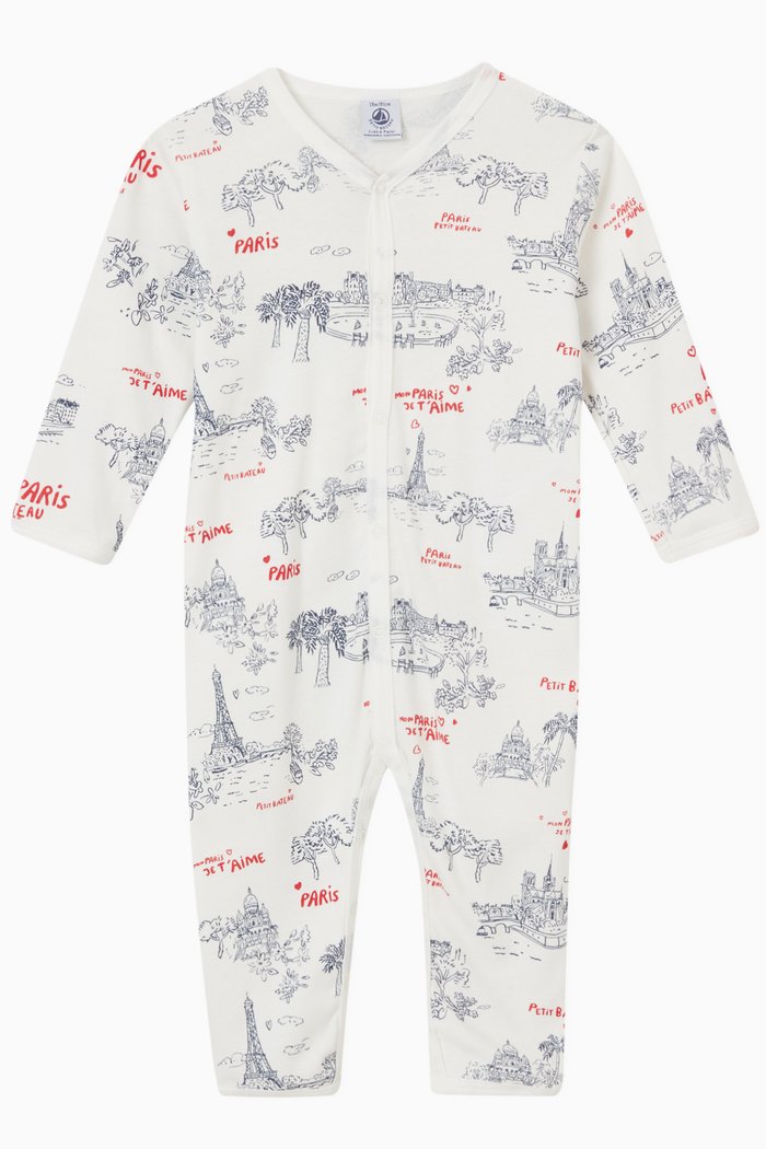 Paris Print Sleepsuit in Cotton, White