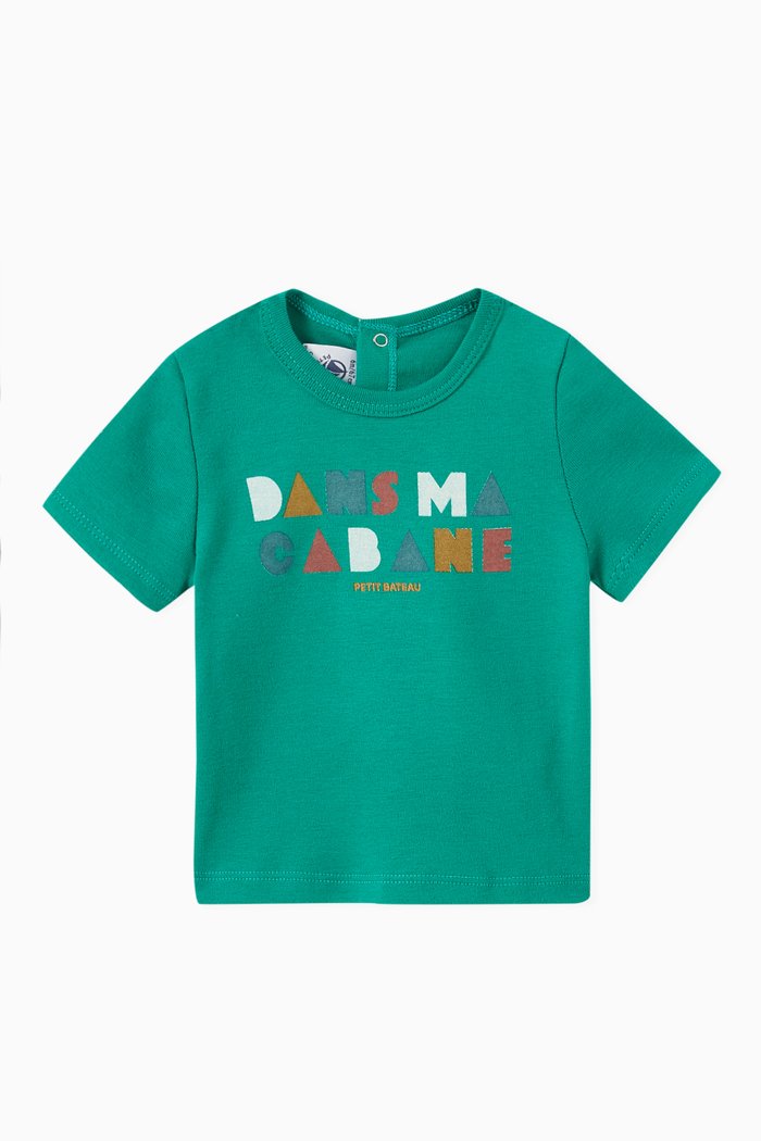 

Slogan Print T-shirt in Cotton, Green