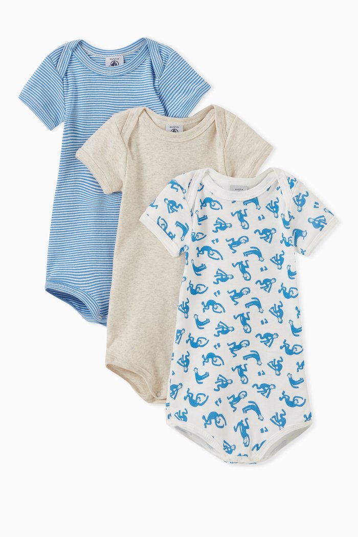 

3-Pack Monkey-Themed Bodysuits, Multicolour