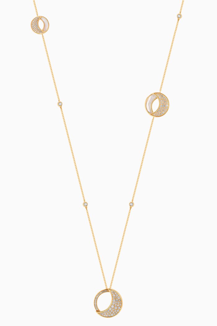 

Qamar Mother of Pearl & Diamond Long Necklace in 18kt Yellow Gold