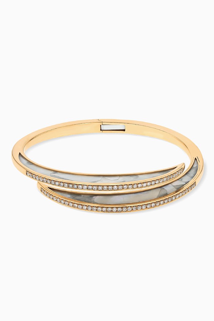 

Qamar Mother of Pearl & Diamond Bangle in 18kt Yellow Gold
