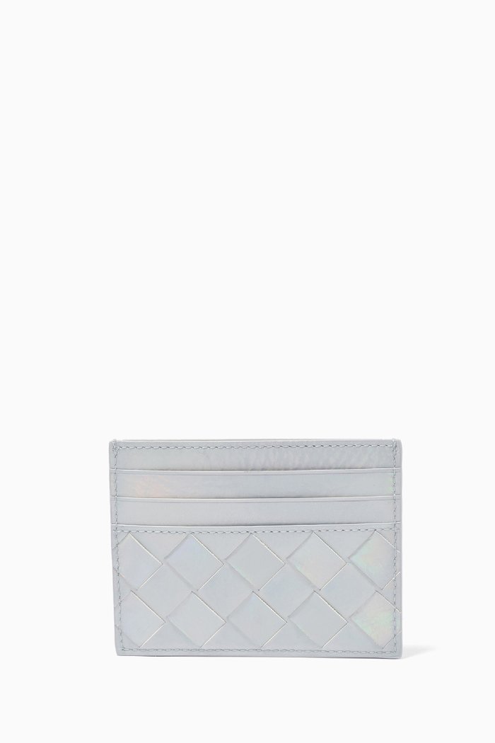 Card Case in Intrecciato Leather, White
