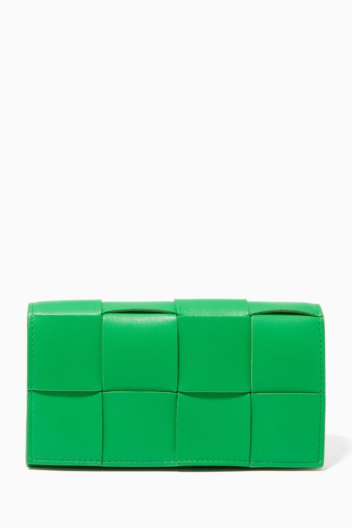 

Slim Glasses Case in Intreccio Nappa Leather, Green