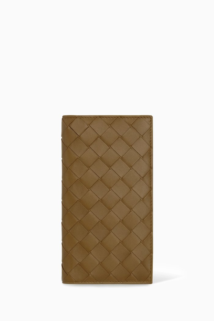 

Slim Long Wallet in Intrecciato Calfskin, Brown