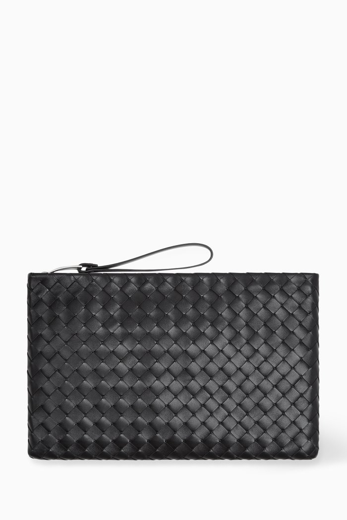 Large Pouch in Intrecciato Nappa, Black