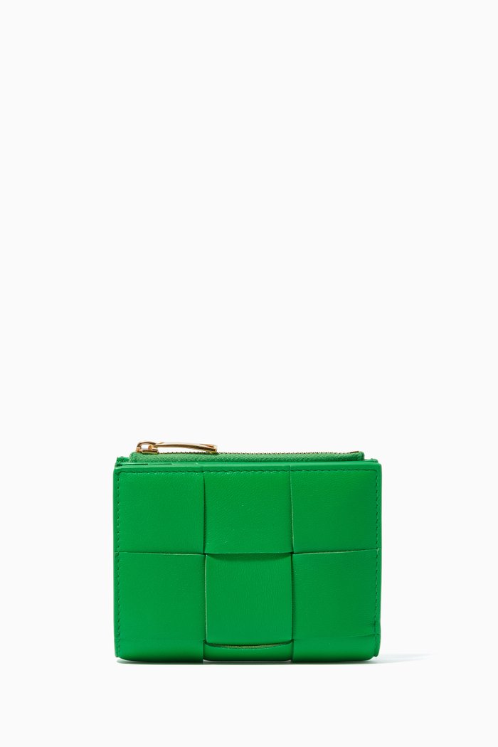 

Bi-fold Wallet in Intrecciato Nappa Leather, Green