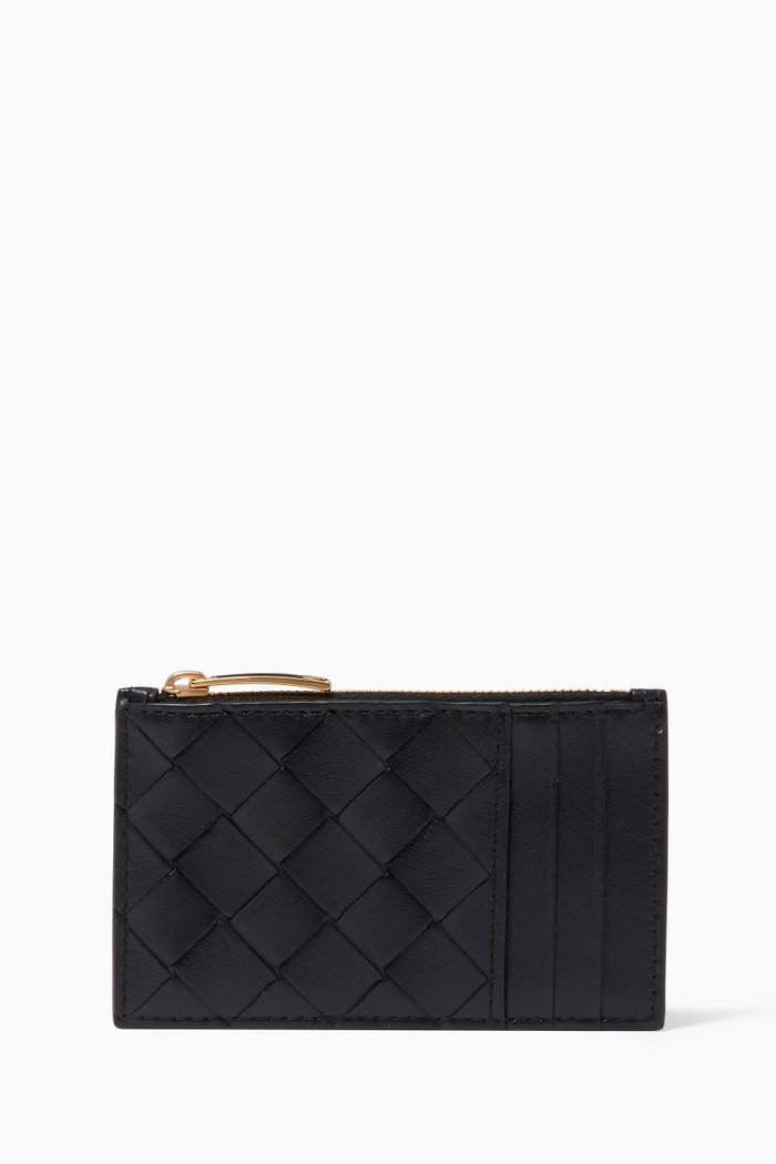 

Zip Card Case in Intrecciato Nappa, Black
