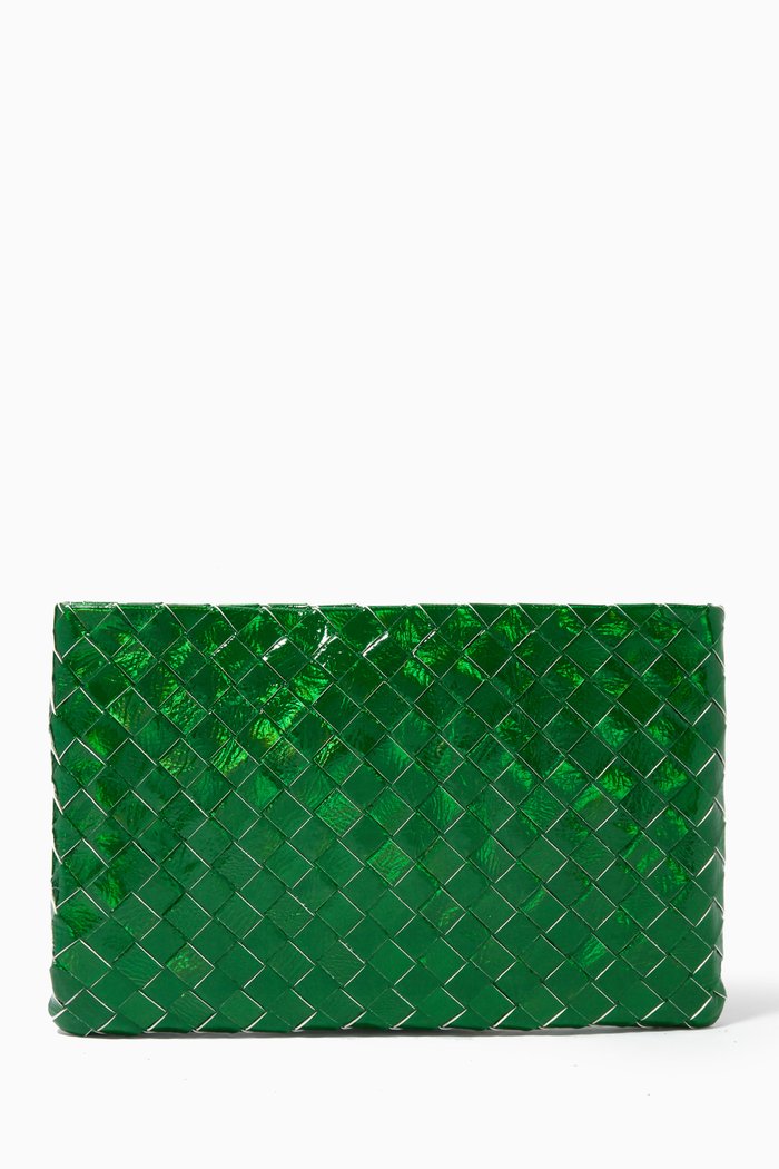 

Medium Pouch Bag in Crackle Intrecciato Leather, Green