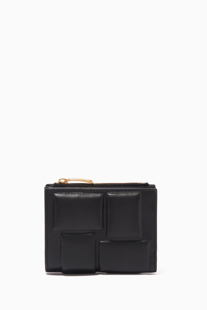 

Padded Bi-fold Zip Wallet in Intreccio Nappa, Black